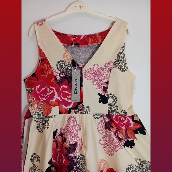 1950s Swing Floral Paisley Sleeveless A-Line Dress Size Large - Picture 4 of 6
